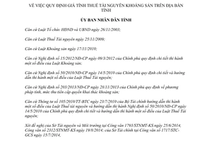 Quyết định 59/2014/QĐ-UBND giá tính thuế tài nguyên khoáng sản Hà Tĩnh