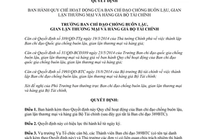 Quyết định 2238/QĐ-BCĐ389 năm 2014 Quy chế Ban chỉ đạo chống buôn lậu hàng giả Bộ Tài chính