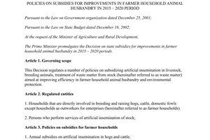 Decision No. 50/2014/QĐ-TTg policies for improvements in farmer household animal husbandry 2015 2020