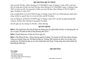 Quyết định 2026/QĐ-BTP chấm điểm thi đua cơ quan Thi hành án dân sự địa phương 2014