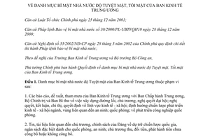 Quyết định 49/2014/QĐ-TTg danh mục bí mật nhà nước độ Tuyệt mật Tối mật Ban Kinh tế Trung ương