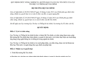 Quyết định 2233/QĐ-BTC 2014 chức năng quyền hạn cơ cấu Cục Tin học Thống kê tài chính Bộ Tài chính