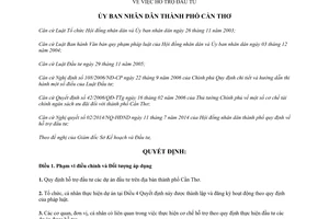 Quyết định 07/2014/QĐ-UBND hỗ trợ đầu tư thành phố Cần Thơ