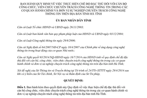 Quyết định 60/2014/QĐ-UBND chế độ đặc thù cán bộ công viên chức công nghệ thông tin Hà Tĩnh