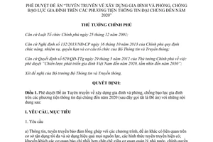 Quyết định 1572/QĐ-TTg 2014 Tuyên truyền xây dựng gia đình phòng chống bạo lực gia đình 2020