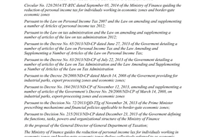 Circular No. 128/2014/TT-BTC reduction of personal income tax in economic zones and border-gate