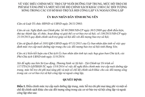Quyết định 1492/QĐ-UBND 2014 điều chỉnh mức trợ cấp nuôi dưỡng chi phí mai táng phí cơ sở bảo trợ xã hội Hưng Yên