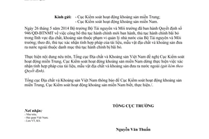 Công văn 1686/ĐCKS-KS 2014 ngừng thực hiện xác nhận tính hợp pháp tài liệu mẫu vật địa chất khoáng sản