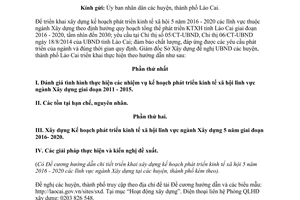 Công văn 1584/SXD-HĐXD kế hoạch phát triển kinh tế xã hội 5 năm ngành Xây dựng Lào Cai 2016 2020
