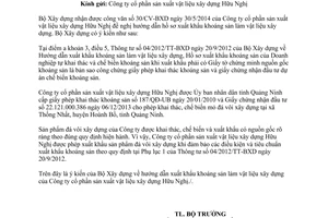 Công văn 54/BXD-VLXD 2014 hướng dẫn xuất khẩu khoáng sản làm vật liệu xây dựng