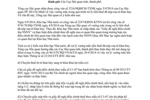 Công văn 11383/TCHQ-TXNK năm 2014 xử lý tiền thuế đã nộp của tờ khai hủy