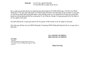 Công văn 6249/VP-TNMT năm 2014 đính chính Phụ lục Quyết định 4752/QĐ-UBND Văn phòng thành phố Hà Nội