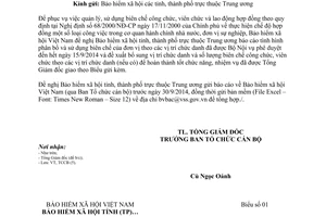 Công văn 3466/BHXH-TCCB báo cáo tình hình biên chế công chức viên chức tháng 9/2014