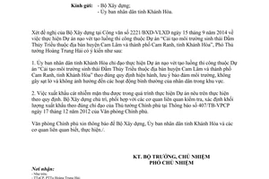 Công văn 7392/VPCP-KTN năm 2014 nạo vét luồng tại Đầm Thủy Triều Khánh Hòa