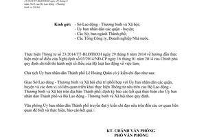 Công văn 7874/VP-VX năm 2014 thực hiện 23/2014/TT-BLĐTBXH việc làm Hồ Chí Minh