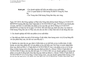 Công văn 1839/QLCL-CL1 2014 thực hiện 23/2014/TT-BNNPTNT nuôi chế biến xuất khẩu sản phẩm cá tra