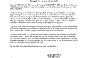 Công văn 13611/BTC-TCHQ năm 2014 trao đổi thông tin thu nộp thuế qua Kho bạc Nhà nước với hải quan