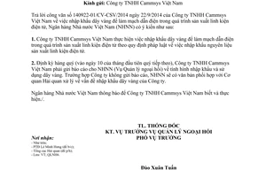 Công văn 7104/NHNN-QLNH năm 2014 nhập khẩu dây vàng sản xuất linh kiện điện tử