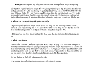 Công văn 739/UBTVQH13-CTĐB 2014 hướng dẫn bổ sung lấy phiếu tín nhiệm Hội đồng nhân dân bầu