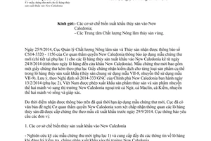 Công văn 1870/QLCL-CL1 2014 mẫu chứng thư mới lô hàng thủy sản xuất khẩu vào New Caledonia