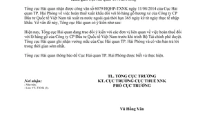 Công văn 10876/TCHQ-TXNK  2014 vướng mắc về hoàn thuế xuất khẩu Tổng cục Hải quan