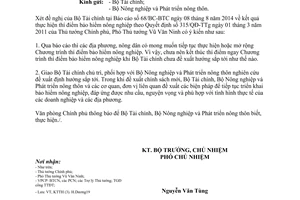 Công văn 6828/VPCP-KTTH 2014 thí điểm bảo hiểm nông nghiệp Văn phòng Chính phủ