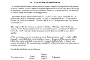 Official Dispatch No. 12495/BTC-TCT 2014 Guidelines for personal income tax presumptive taxes house rent