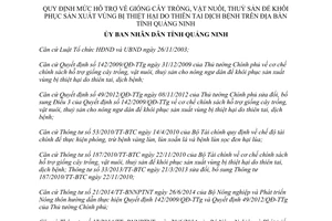 Quyết định 2216/2014/QĐ-UBND mức hỗ trợ giống cây trồng vật nuôi thuỷ sản bị thiệt hại thiên tai Quảng Ninh