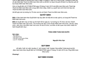 Quyết định 1978/QĐ-KTNN 2014 mẫu thẻ quản lý sử dụng thẻ Thanh tra Kiểm toán nhà nước