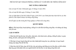 Quyết định 1821/QĐ-TTg 2014 Quy hoạch phòng chống lũ đê điều hệ thống sông Đáy