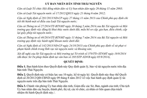 Quyết định 45/2014/QĐ-UBND quản lý bảo vệ tài nguyên nước Thái Nguyên