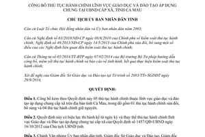 Quyết định 1506/QĐ-UBND năm 2014 thủ tục hành chính lĩnh vực giáo dục đào tạo cấp xã Cà Mau