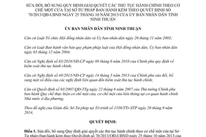 Quyết định 76/2014/QĐ-UBND sửa đổi 70/2013/QĐ-UBND giải quyết thủ tục hành chính một cửa Sở Tư pháp Ninh Thuận