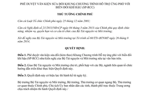 Quyết định 1824/QĐ-TTg 2014 sửa đổi Khung Chương trình Hỗ trợ ứng phó biến đổi khí hậu