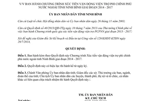 Quyết định 813/QĐ-UBND năm 2014 Xúc tiến vận động viện trợ phi chính phủ nước ngoài Ninh Bình