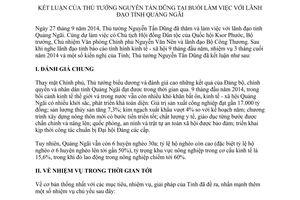 Thông báo 401/TB-VPCP 2014 kết luận Thủ tướng Nguyễn Tấn Dũng buổi làm việc lãnh đạo Quảng Ngãi
