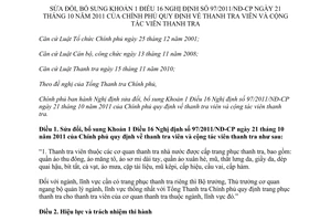 Nghị định 92/2014/NĐ-CP sửa đổi 97/2011/NĐ-CP thanh tra viên cộng tác viên thanh tra