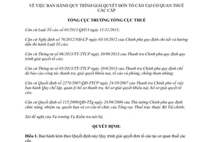 Quyết định 1719/QĐ-TCT 2014 giải quyết đơn tố cáo tại cơ quan thuế các cấp