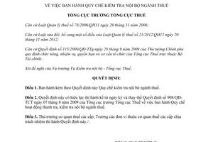 Quyết định 1721/QĐ-TCT 2014 Quy chế kiểm tra nội bộ ngành Thuế