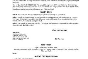 Quyết định 1722/QĐ-TCT năm 2014 Quy trình kiểm tra nội bộ ngành thuế