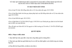 Quyết định 37/2014/QĐ-UBND hạn mức giao đất ở công nhận quyền sử dụng đất ở Bình Dương