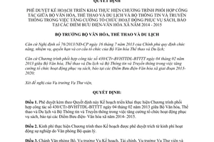 Quyết định 3331/QĐ-BVHTTDL 2014 phối hợp Bộ Văn hóa phục vụ sách báo Điểm Bưu điện Văn hóa xã 2014 2015