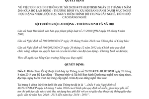 Quyết định 1305/QĐ-BLĐTBXH năm 2014 đính chính 20/2014/TT-BLĐTBXH nghề học nặng nhọc độc hại nguy hiểm