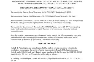 Decision No.1018/QD-BHXH dated 2014 amending decisions on receipts expenditures social health insurance funds