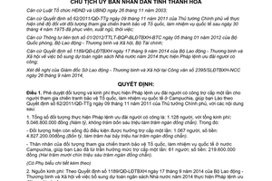 Quyết định 3378/QĐ-UBND 2014 kinh phí thực hiện Pháp lệnh ưu đãi người có công 62/2011/QĐ-TTg Thanh Hóa