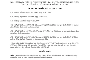 Quyết định 77/2014/QĐ-UBND chọn nhà thầu sản xuất cung ứng sản phẩm dịch vụ công ích Hà Nội