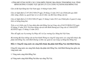 Thông tư 47/2014/TT-BGTVT công bố vùng nước cảng biển Đồng Nai Bình Dương