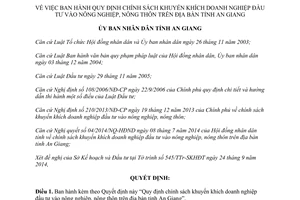 Quyết định 37/2014/QĐ-UBND khuyến khích doanh nghiệp đầu tư nông nghiệp nông thôn An Giang