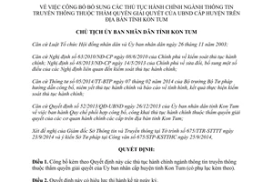 Quyết định 492/QĐ-UBND 2014 công bố thủ tục hành chính ngành thông tin truyền thông Kon Tum