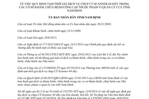 Quyết định 25/2014/QĐ-UBND giá dịch vụ chụp CT-Scanner 64 dãy cơ sở khám chữa bệnh công Nam Định